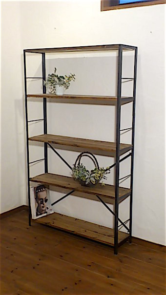 アイアン、アングル棚、h150cm，w90cm、d25cm（棚板5段、茶）受注生産品
