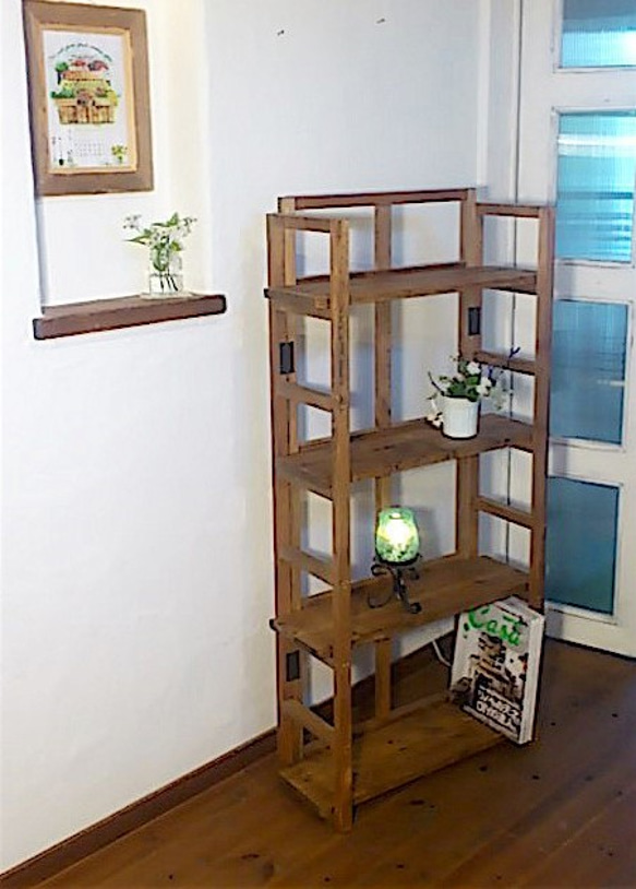 木製の格子棚（茶、白）受注生産品 棚・シェルフ・ラック takuto