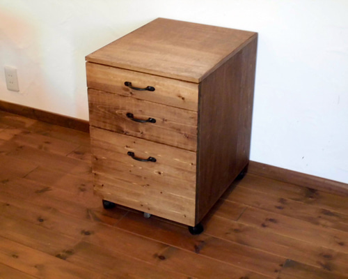 木製ラック 引き出し付き モダンデザイン ワークデスク用引き出しボックス（キャスター付き）A3サイズ用 棚