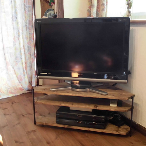 アイアン脚のコーナーテレビ台(3段)W90cm、定番サイズ 受注 アイアン脚のコーナーテレビ台(3段)W90cm、定番サイズ 受注