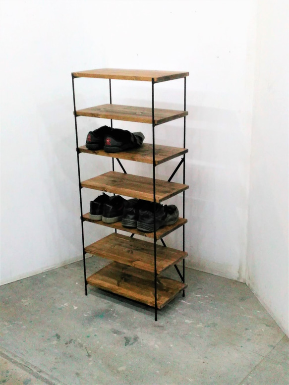 アイアン脚のシューズラック　(2足7段、14足用） 2枚目の画像