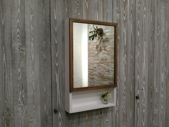 木製ミラーキャビネット(下棚付き) 扉右開きバージョン ドレッサー