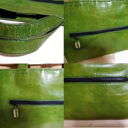 手縫いのシンプルなグリーンのトートバッグ 5枚目の画像