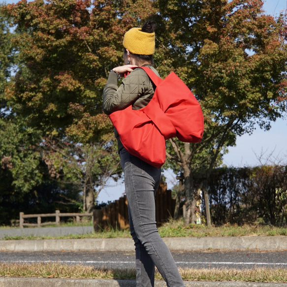 帆布の大きなリボントートバッグ【レッド】 トートバッグ Team Blue 