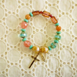 clear blue & coral bracelet 1枚目の画像