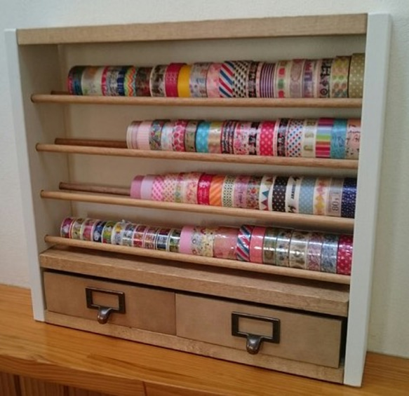 特大4段＋引出しBOX☆幅45×高40 マスキングテープ収納棚 白