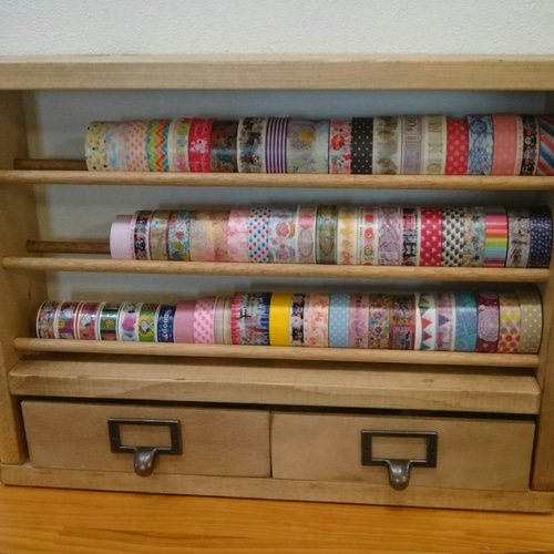 特大3段＋引出し 木製マスキングテープ収納棚 幅43×高さ34