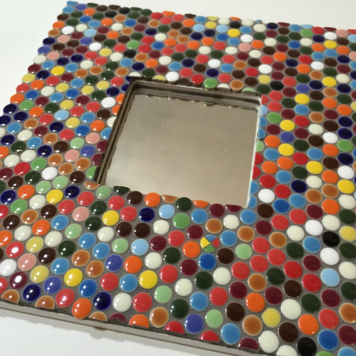 no.0508 スミレ色のモザイクアート　一点物 10mm丸 タイル モザイク アート ミラー 3 その他インテリア雑貨 mosaic