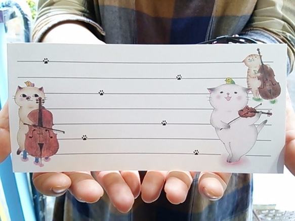 弦楽器と猫の一筆箋【楽器ねこシリーズ】 1枚目の画像