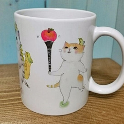 木管楽器ねこ4匹マグカップ【楽器ねこシリーズ】 2枚目の画像