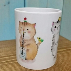 木管楽器ねこ4匹マグカップ【楽器ねこシリーズ】 4枚目の画像