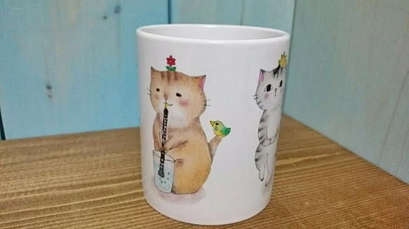 木管楽器ねこ4匹マグカップ【楽器ねこシリーズ】 4枚目の画像