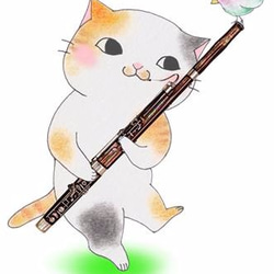ファゴットを演奏する猫トートバッグ【楽器ねこシリーズ】 3枚目の画像