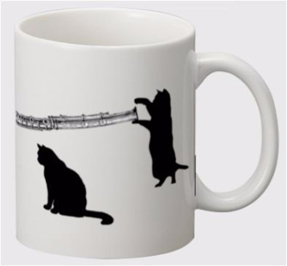 フルートとシルエット猫のマグカップ【楽器ねこシリーズ】 3枚目の画像