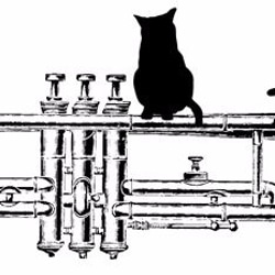 トランペットとシルエット猫のトートバッグ【楽器ねこシリーズ】 3枚目の画像