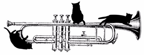 トランペットとシルエット猫のトートバッグ【楽器ねこシリーズ】 3枚目の画像