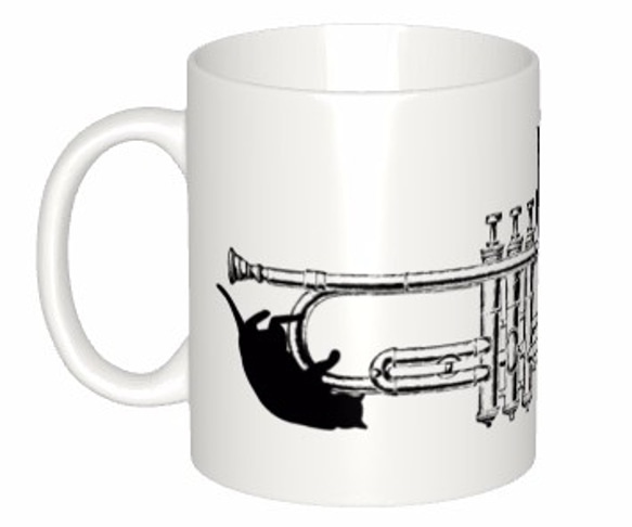 トランペットとシルエット猫のマグカップ【楽器ねこシリーズ】 2枚目の画像