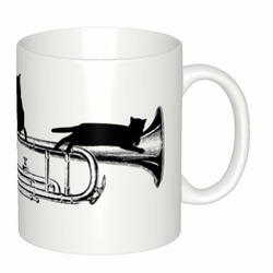 トランペットとシルエット猫のマグカップ【楽器ねこシリーズ】 3枚目の画像