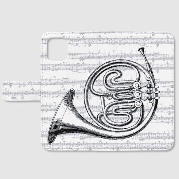 (iPhone用)ホルンの手帳型スマホケース【古楽器シリーズ】 1枚目の画像