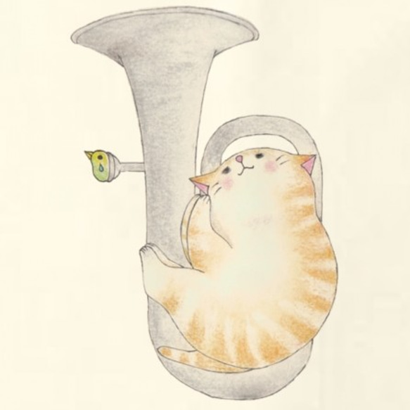 ユーフォニアム猫のエプロン【楽器ねこシリーズ】 2枚目の画像