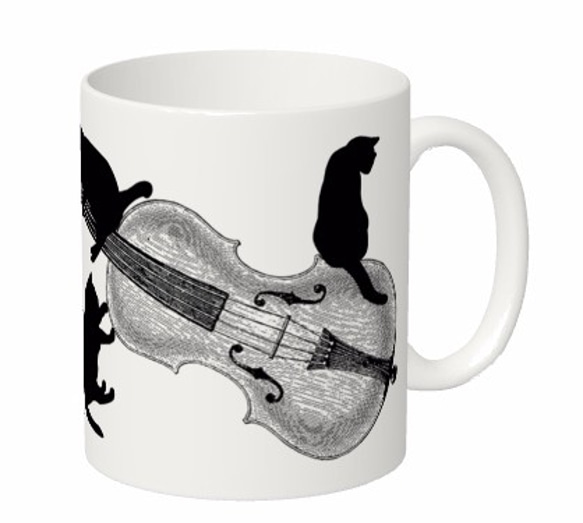バイオリンと黒猫のマグカップ【楽器ねこシリーズ】 1枚目の画像