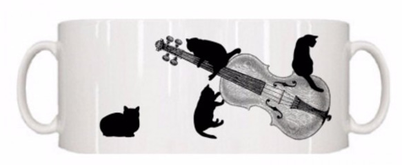 バイオリンと黒猫のマグカップ【楽器ねこシリーズ】 4枚目の画像