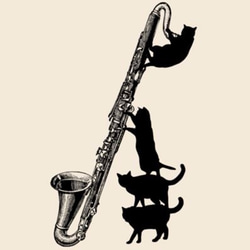バスクラリネット黒猫のトートバッグ【楽器ねこシリーズ】 2枚目の画像