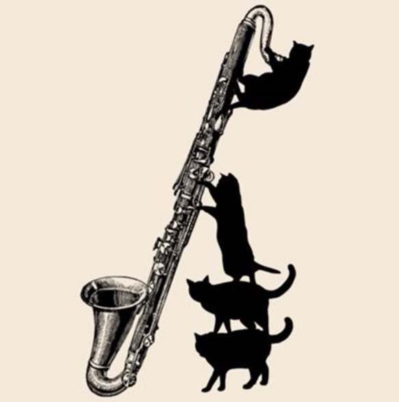 低音單簧管黑貓[音樂貓系列]的手提袋 第2張的照片