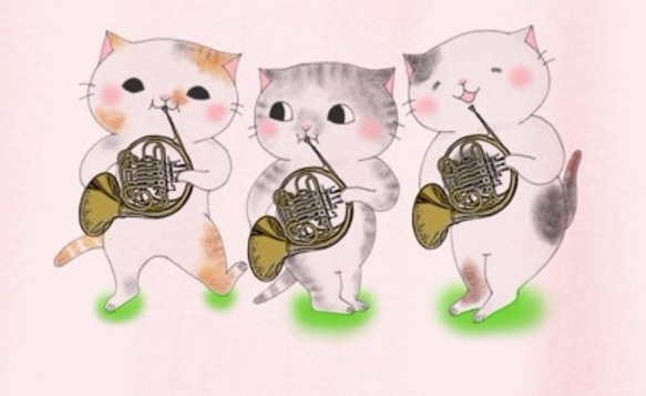 ホルン猫のＴシャツ(3匹) 5枚目の画像