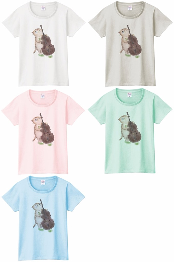 コントラバス猫のＴシャツ 1枚目の画像