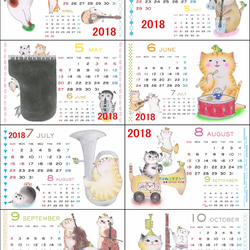 2018年　猫＆音楽カレンダー(卓上型)【楽器ねこシリーズ】 2枚目の画像