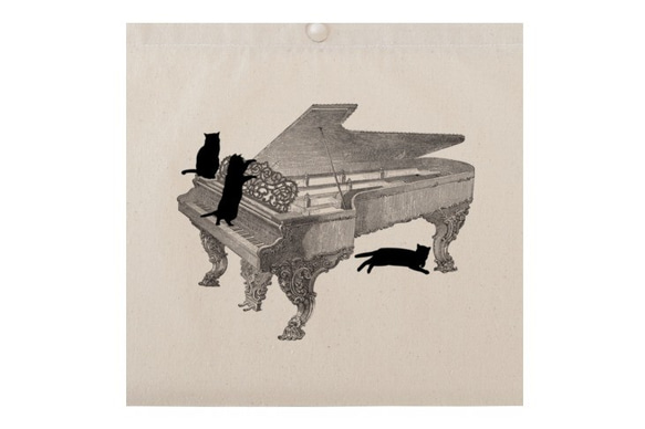 ピアノと黒猫のサコッシュ 2枚目の画像