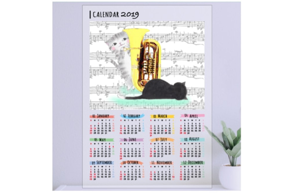 2019年チューバ猫のカレンダー 1枚目の画像