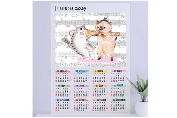 2019年トロンボーン猫のカレンダー 1枚目の画像