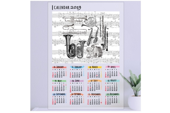 【2019年】楽器柄のカレンダー 1枚目の画像