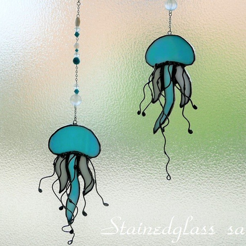 ☆オーナメントガラス 水泡 クラゲデザイン 置物 2個セット a0410 受注