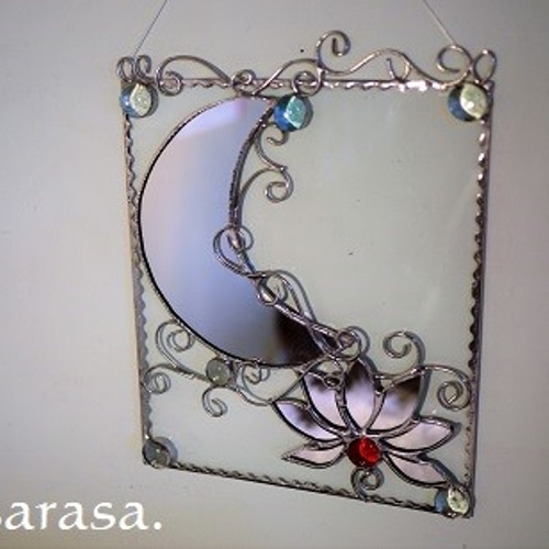 月と海壁かけ鏡ステンドグラス