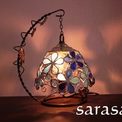 青いお花のドーム型ランプ♪ *ステンドグラス* スタンドライト  