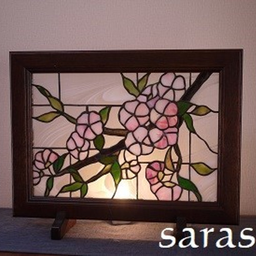 ステンドグラスミニパネル☆花が咲く木