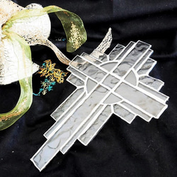 *✴︎:.。.:ミモザの八角形の鏡　(20size/Max21)　ステンドグラス ✴︎:.｡.: ミモザの八角形の鏡(20size/Max21) ステンドグラス