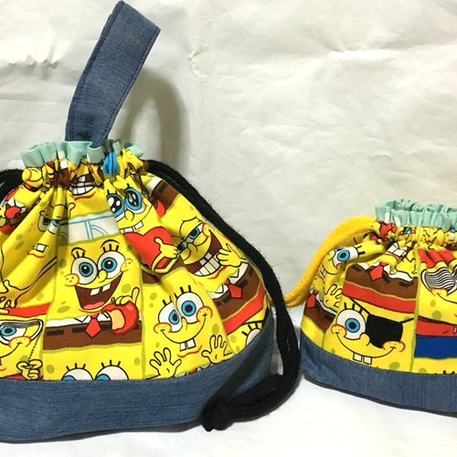入学入園グッズ　お弁当袋 入園入学 スポンジボブのお弁当袋とコップ袋 その他入園グッズ
