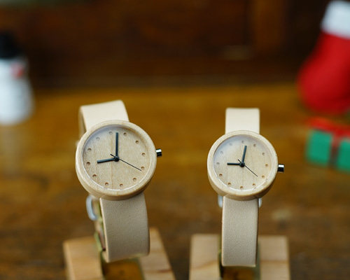 Creema限定」ペアウォッチ (size S + size M) -- メープル x ヌメ革