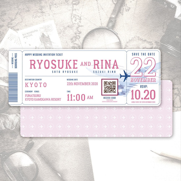 BOARDING PASS 招待状（PINK） | 結婚式・ウェディング・TRAVELシリーズ 3枚目の画像