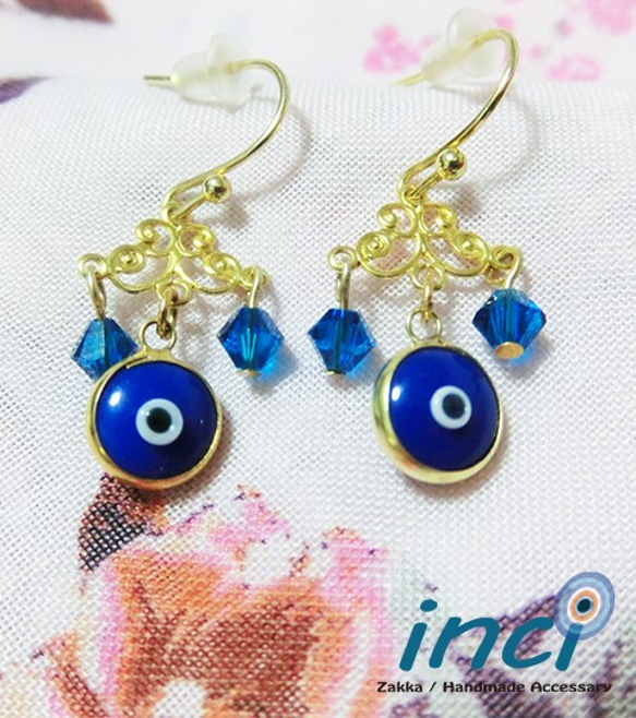 トルコのナザールボンジュウとスワロフスキービーズのプチオリエンタル