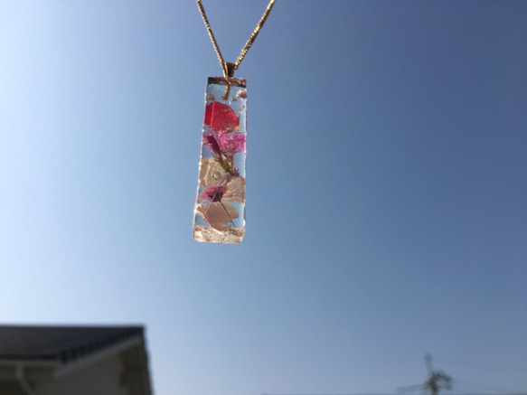 【母の日ギフト】ハーバリウムのネックレス  ピンク 4枚目の画像