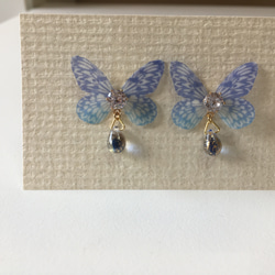 シフォン蝶とドロップピアス  大粒ストーン 4枚目の画像