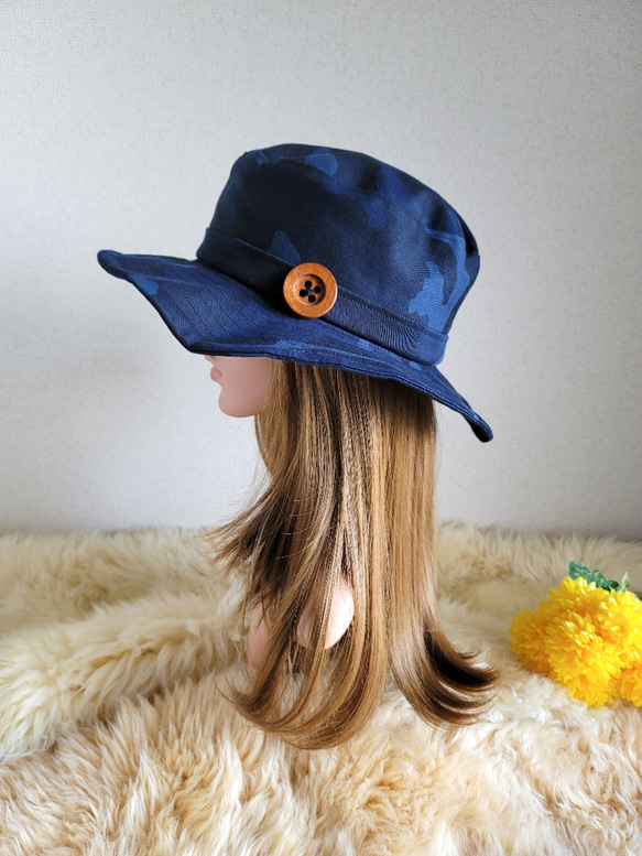 自分らしくアレンジ hat  ゆったり サイズ調節付き ワイヤー入りハット 迷彩 wood 4枚目の画像