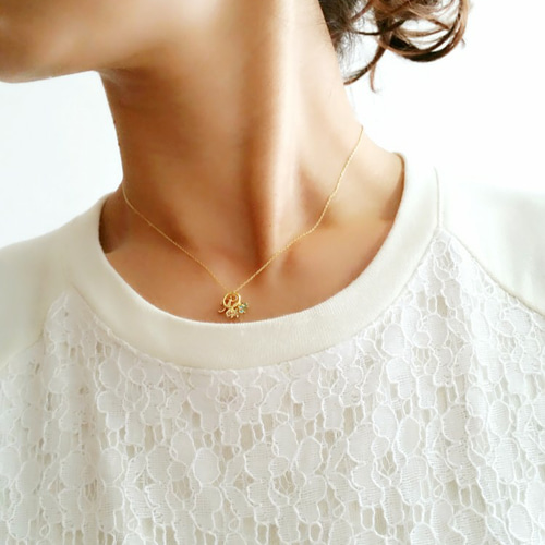 ♥45㎝♥【14kgf】チャーム3つイニシャル誕生石ネックレス ネックレス 