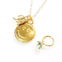 新品 ☺️ [14kgf] Smile Nico-chan &amp; 生日石嬰兒戒指 &amp; 首字母項鍊“金色” 第3張的照片