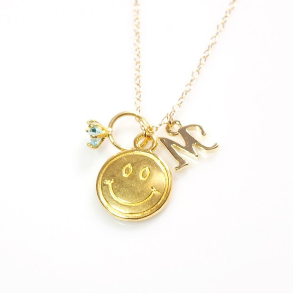 新品 ☺️ [14kgf] Smile Nico-chan &amp; 生日石嬰兒戒指 &amp; 首字母項鍊“金色” 第7張的照片